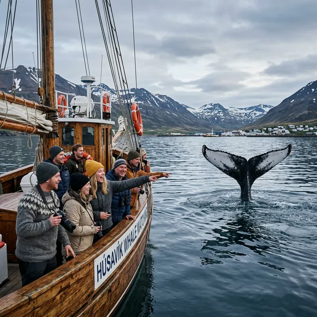 Whale watching northern iceland in Husavik
